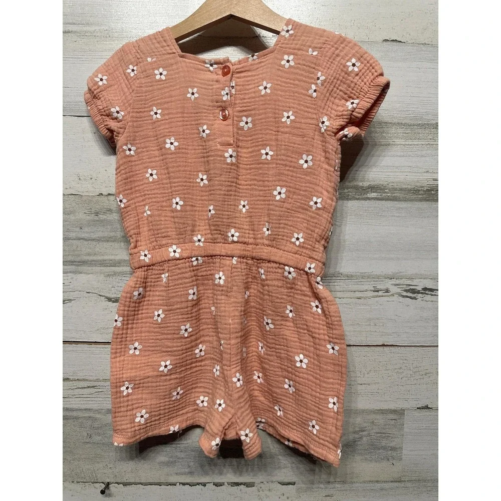Rachel Zoe Dress Romper Set Girls 5 Pink‎ Cream Metallic Floral Boho EUC